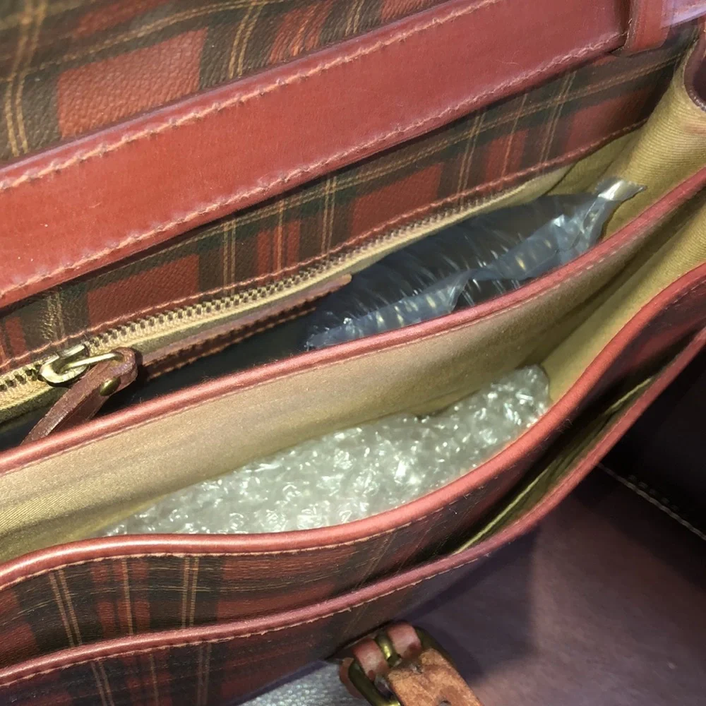 RALPH LAUREN Tartan Plaid Large Leather Crossbody Messenger Shoulder Bag